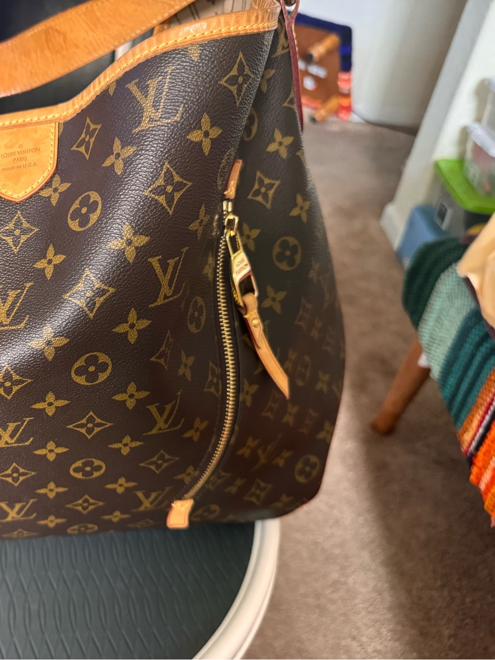 Louis Vuitton Monogram Canvas Shoulder Bag with Tan Trim